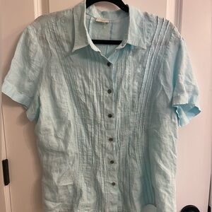 J Jill Womens M Shirt 100% Linen White Pintuck Button Front Collared M 8 10